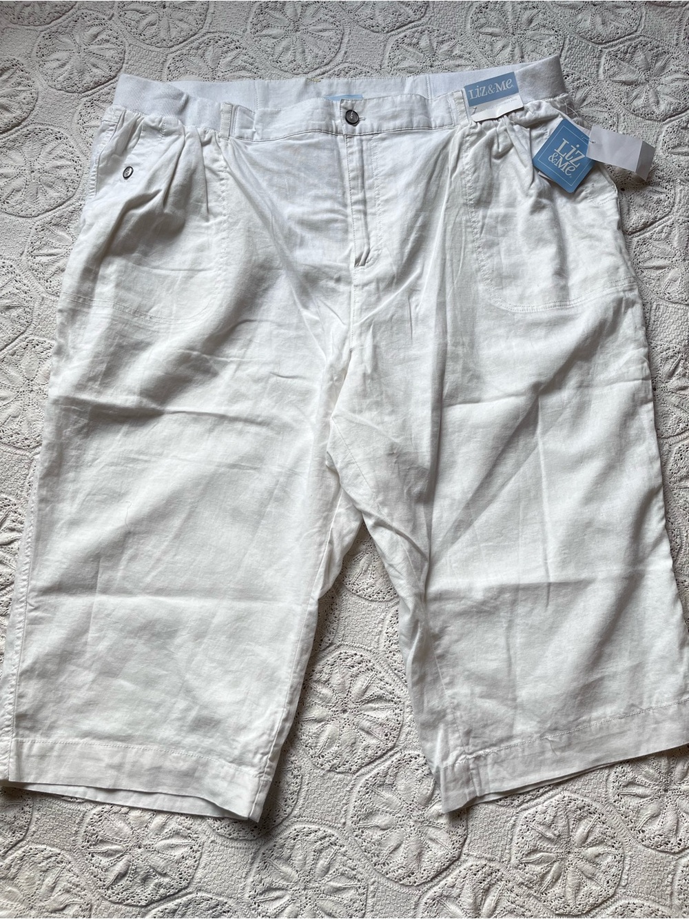 NWT Liz & Me Claiborne white linen blend capris 26W plus size curvy coastal